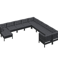 11-tlg. Garten-Lounge-Set mit Kissen Schwarz Kiefernholz