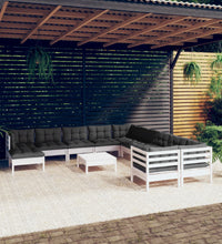 12-tlg. Garten-Lounge-Set mit Kissen Weiß Kiefernholz