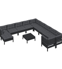 12-tlg. Garten-Lounge-Set mit Kissen Schwarz Kiefernholz