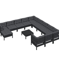 13-tlg. Garten-Lounge-Set mit Kissen Schwarz Kiefernholz