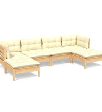 6-tlg. Garten-Lounge-Set mit Creme Kissen Kiefernholz