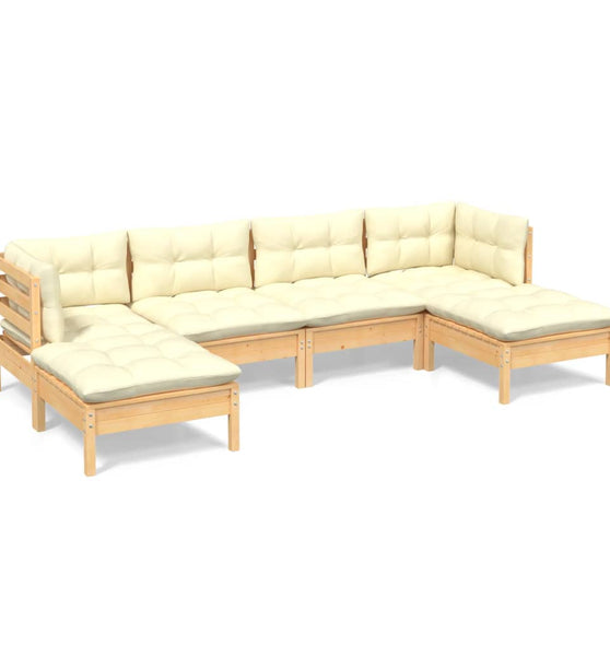 6-tlg. Garten-Lounge-Set mit Creme Kissen Kiefernholz