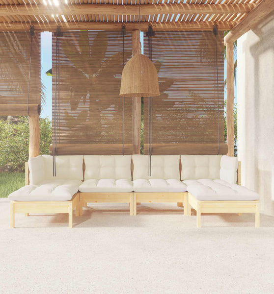 6-tlg. Garten-Lounge-Set mit Creme Kissen Kiefernholz