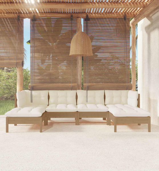 6-tlg. Garten-Lounge-Set mit Kissen Honigbraun Kiefernholz