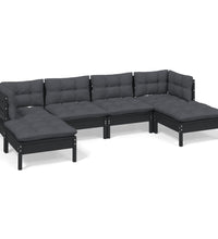 6-tlg. Garten-Lounge-Set mit Kissen Schwarz Kiefernholz