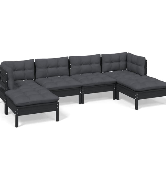 6-tlg. Garten-Lounge-Set mit Kissen Schwarz Kiefernholz