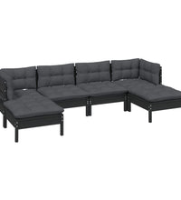 6-tlg. Garten-Lounge-Set mit Kissen Schwarz Kiefernholz