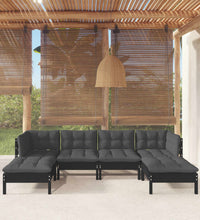 6-tlg. Garten-Lounge-Set mit Kissen Schwarz Kiefernholz