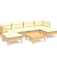 7-tlg. Garten-Lounge-Set mit Creme Kissen Kiefernholz