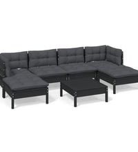 7-tlg. Garten-Lounge-Set mit Kissen Schwarz Kiefernholz