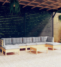 8-tlg. Garten-Lounge-Set mit Grauen Kissen Kiefernholz