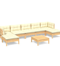 8-tlg. Garten-Lounge-Set mit Creme Kissen Kiefernholz