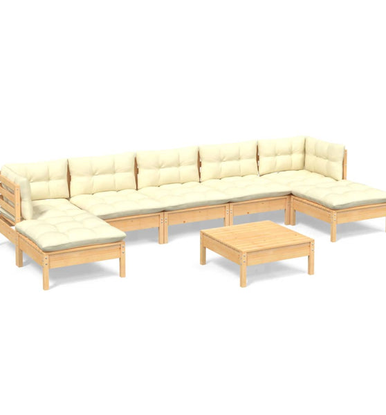 8-tlg. Garten-Lounge-Set mit Creme Kissen Kiefernholz