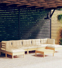 8-tlg. Garten-Lounge-Set mit Creme Kissen Kiefernholz