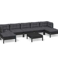 8-tlg. Garten-Lounge-Set mit Kissen Schwarz Kiefernholz