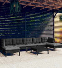 8-tlg. Garten-Lounge-Set mit Kissen Schwarz Kiefernholz