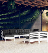 9-tlg. Garten-Lounge-Set mit Kissen Weiß Kiefernholz