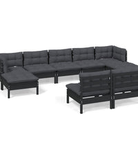 9-tlg. Garten-Lounge-Set mit Kissen Schwarz Kiefernholz