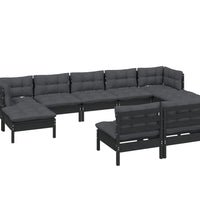 9-tlg. Garten-Lounge-Set mit Kissen Schwarz Kiefernholz