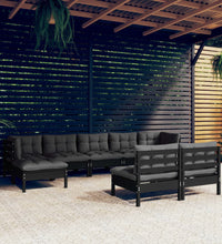 9-tlg. Garten-Lounge-Set mit Kissen Schwarz Kiefernholz