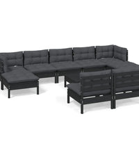 10-tlg. Garten-Lounge-Set mit Kissen Schwarz Kiefernholz