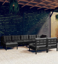 10-tlg. Garten-Lounge-Set mit Kissen Schwarz Kiefernholz