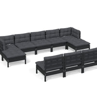 10-tlg. Garten-Lounge-Set mit Kissen Schwarz Kiefernholz