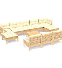 11-tlg. Garten-Lounge-Set mit Creme Kissen Kiefernholz