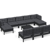 11-tlg. Garten-Lounge-Set mit Kissen Schwarz Kiefernholz