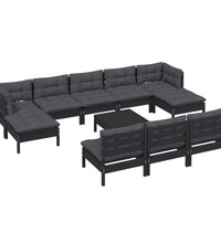 11-tlg. Garten-Lounge-Set mit Kissen Schwarz Kiefernholz