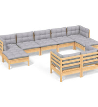 9-tlg. Garten-Lounge-Set mit Grauen Kissen Kiefer Massivholz