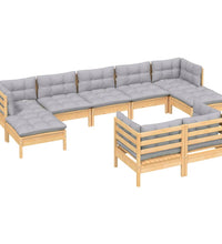 9-tlg. Garten-Lounge-Set mit Grauen Kissen Kiefer Massivholz