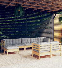 9-tlg. Garten-Lounge-Set mit Grauen Kissen Kiefer Massivholz