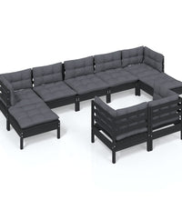 9-tlg. Garten-Lounge-Set mit Kissen Schwarz Kiefer Massivholz