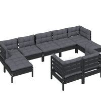 9-tlg. Garten-Lounge-Set mit Kissen Schwarz Kiefer Massivholz