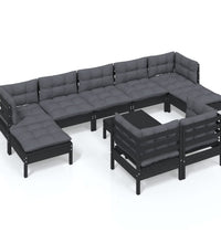 10-tlg. Garten-Lounge-Set mit Kissen Schwarz Kiefer Massivholz