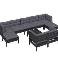 10-tlg. Garten-Lounge-Set mit Kissen Schwarz Kiefer Massivholz