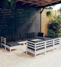 10-tlg. Garten-Lounge-Set mit Kissen Weiß Kiefer Massivholz