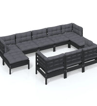 10-tlg. Garten-Lounge-Set mit Kissen Schwarz Kiefer Massivholz