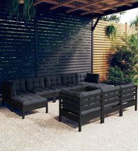 10-tlg. Garten-Lounge-Set mit Kissen Schwarz Kiefer Massivholz