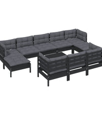 11-tlg. Garten-Lounge-Set mit Kissen Schwarz Kiefer Massivholz