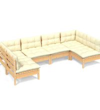 6-tlg. Garten-Lounge-Set mit Creme Kissen Massivholz Kiefer