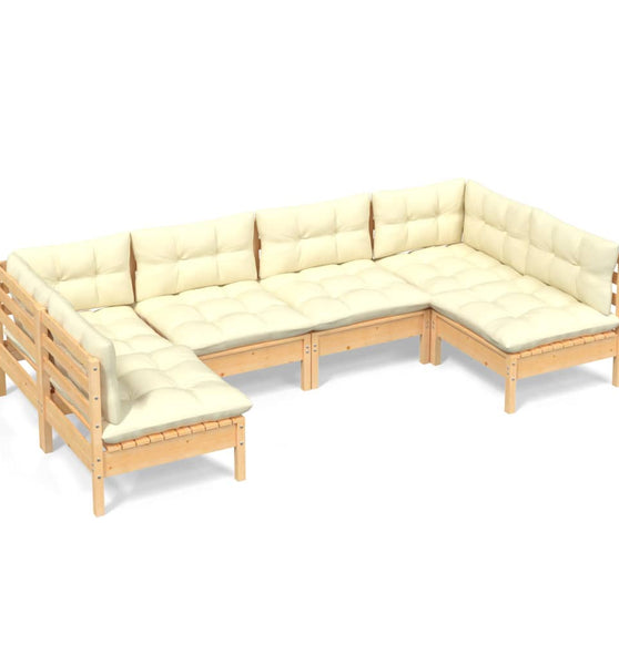 6-tlg. Garten-Lounge-Set mit Creme Kissen Massivholz Kiefer