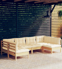 6-tlg. Garten-Lounge-Set mit Creme Kissen Massivholz Kiefer