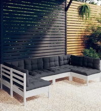 6-tlg. Garten-Lounge-Set mit Kissen Weiß Kiefer Massivholz