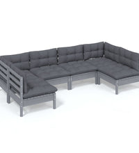 6-tlg. Garten-Lounge-Set mit Kissen Grau Kiefer Massivholz