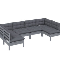 6-tlg. Garten-Lounge-Set mit Kissen Grau Kiefer Massivholz