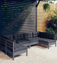 6-tlg. Garten-Lounge-Set mit Kissen Grau Kiefer Massivholz