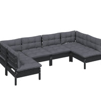 6-tlg. Garten-Lounge-Set mit Kissen Schwarz Kiefer Massivholz