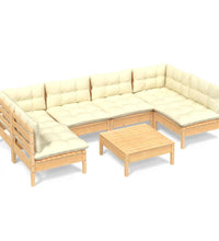 7-tlg. Garten-Lounge-Set mit Creme Kissen Massivholz Kiefer